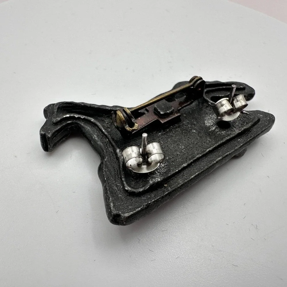 Vintage 90s Pewter Finish Mare Brooch Pin & Stud Earring Set Women's‎ Jewelry